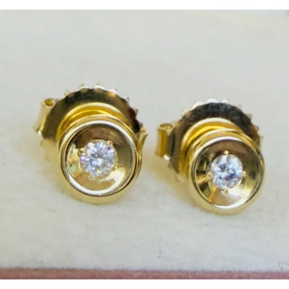 Roberto Coin Rubi & 0.08ctw Diamond Bezel 18k Yellow Gold Stud Earrings - Picture 3 of 15